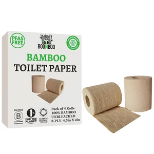 Papel higiénico de bambú BOONBOO, SIN PFAS, 3 capas sin blanquear, 4 rollos - Imagen 1 de 4
