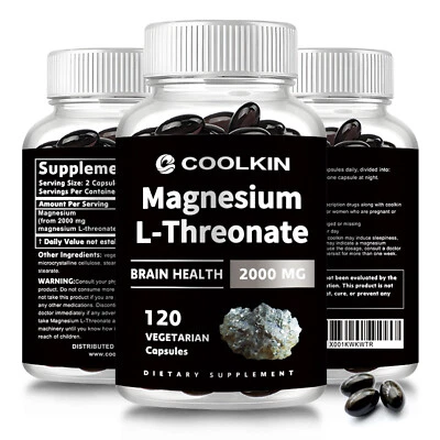COOLKIN 120pcs Magnesium L-Threonate 2000mg - Memory and Focus, Nootropic Brain Booster
