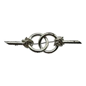 "Broche vintage plateado con doble anillo con flecha, prendedor estilo Art Deco de 3,5""" - Imagen 1 de 5