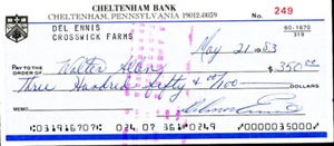 Cheque personal firmado por Del Ennis (D.'96) - 1950 Whiz Kid-Phillies/Cardinals/Rojos - Imagen 1 de 2
