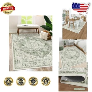 Washable 5x7 ft Vintage Tribal Area Rug - Non-Slip Floral Design for Living Room - Picture 1 of 8