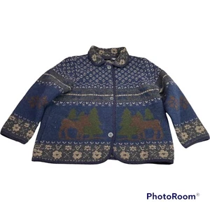 Vintage Studio Women's Large Jacket Moose Trees Acrylic Wool Button Up Collar - Picture 1 of 7