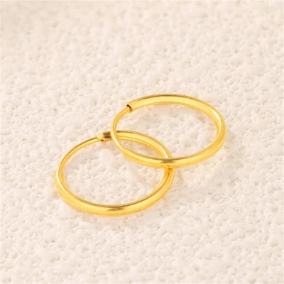 Pure 999 24K Yellow Gold Women Lucky Smooth Circle Hoop Earrings 0.7-0.9g - Image 1 of 4