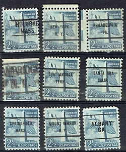 1954 9 2.5c Liberty Serie mit verschiedenen Precancels (1034) alle verschieden. - Bild 1 von 1