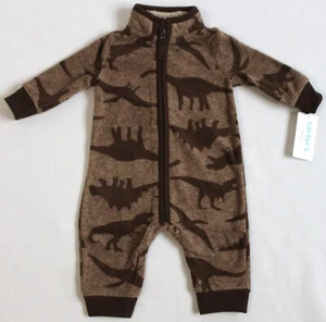 Carter's Baby Boy Size 3 Months Dinosaur Fleece Jumpsuit Brown One-Piece Outfit - Picture 1 of 4
