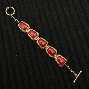 Vintage Sterling Natural Red Coral Bracelet Rose Gold Plated BBJ JZ China 925 - Picture 1 of 10