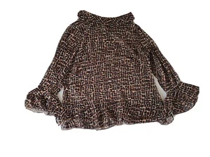 Ladies Blouse Mimoska Size 18 Blue/Brown Sheer Ruffle Sleeve 004 - Picture 1 of 12