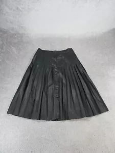 Rebecca Taylor Skirt Womens 2 Black Vegan Leather Pleated Flare Midi NEW - Picture 1 of 9