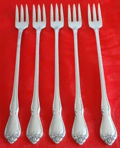 Oneida 18/8 stainless Arbor Rose lot of 5 cocktail forks 6 1/8" NM polished - Picture 1 of 5