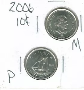 2006-P & Logo kanadische brillante unzirkulierte QEII & Schoner 10 Cent (2) Münzen! - Bild 1 von 2