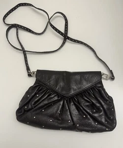 'Latico' Cross Body Fine Leather Bag Accented w/Brass Studs-black - Picture 1 of 5