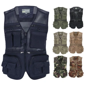 Mens Mesh Multi Pocket Journalist Photographer Fishing Vest Waistcoat Jacket - Picture 1 of 31