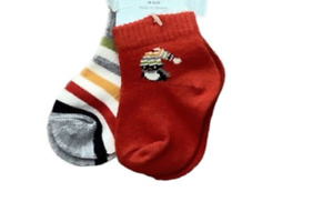 Gymboree Happy Penguin Striped Boys 2 Pair Ankle Socks Sz 0-3 Months NWT