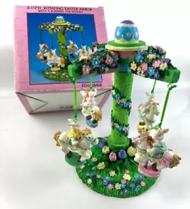 Coniglietti giostra pergolato pasquale alto 8,5" girevole vintage decorativo su cavalli - Foto 1 di 3