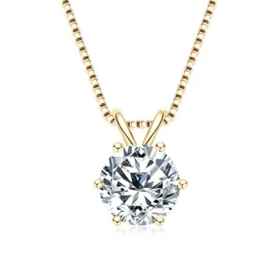 1ct Pendant Necklace Yellow Gold VVS1 D Lab-Created Engagement Diamond Test Pass - Image 1 of 3
