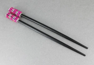 Pink hair sticks crystal seed bead set 2 chop accessory picks pins 7 1/8" long - Picture 1 of 7