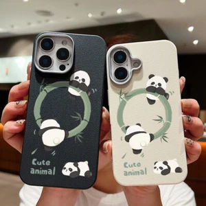Nette Panda Handyhülle für iPhone 16 Pro Max 15 14 13 12 11 XS XR 8 7 Lederhülle - Bild 1 von 14