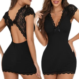 Sexy-Lencería Babydoll Prendas para dormir Ropa interior Vestido de encaje Tanga Prendas para dormir - Imagen 1 de 14