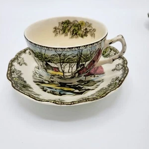 Vintage Johnson Bros. Friendly Village The Ice House Tea Cup & Saucer Set Of 6 - Picture 1 of 11