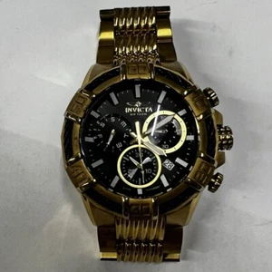 Invicta Men’s watch 25867 Gold Plated Luxury Steel Links Black Dial Chronograph - Picture 1 of 7