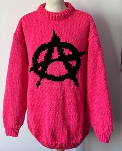 Hand Knitted Chunky Pink Anarchy Goth Jumper by Bexknitwear - Picture 1 of 1