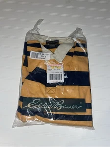 Eddie Bauer Mens XL Polo Shirt Long Sleeve Collared Striped Yellow Blue - Picture 1 of 10