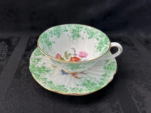 INCREDIBLY RARE SHELLEY GREEN DAISY and DRESDEN on OLEANDER TEA CUP AND SAUCER - Picture 1 of 6