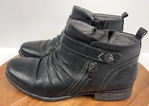 Earth Brook Avani Bucki  Leather Black Ankle Side Zip Size 10M - Picture 1 of 17