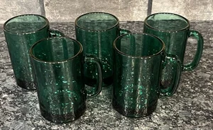 5 Vintage Retro Emerald Green w/Gold Rim Glass Mug Cup 10 oz Juniper Libbey - Picture 1 of 4