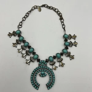 Spring Street Southwestern Squash Blossom Faux Turquoise Necklace Missing Stone - Picture 1 of 8