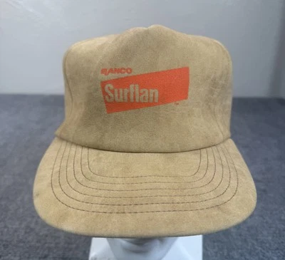 ВИНТАЖНЫЙ Elanco Surflan шляпа крышка Snap назад желтовато-коричневый замши рекламы промо мужской 80-х - Изображение 1 из 4