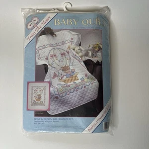 Dimensions 1992 Bear & Bunny Balloon Baby Quilt Stamped Cross Stitch Kit Sealed - Picture 1 of 4
