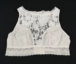 Victoria Secret White Lace Floral High Neck Wireless Bralette Bra Sz M - Picture 1 of 3