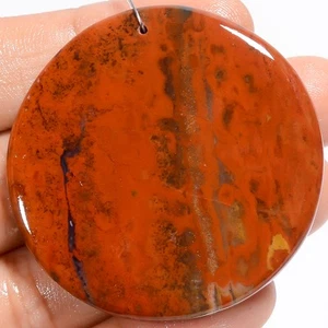 Natural Bloodstone Round Shape Cabochon Drilled Gemstone 83 Ct 43X43X5mm A-32782 - Picture 1 of 2