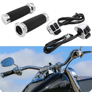 Motorcycle 1" Handlebar Hand Grips + Switch Controls Housing For Harley Davidson - Picture 1 of 19