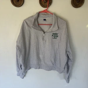 Felpa Old Navy Quarter Zip Ricamata Taking It Easy Club Boxy Crop XXL Ta - Foto 1 di 7