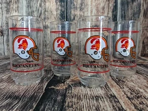 Vintage Set of 4 Tampa Bay Buccaneers NFL Football 6" Collector's Glasses Orange - Picture 1 of 10