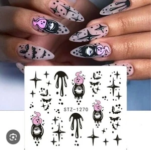 NAIL ART WATER DECALS HALLOWEEN TRIPPY PUMPKINS  BLACK/PINK STZ-1270 - Picture 1 of 1