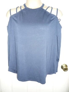Marineblaues Langarmshirt mit Spaghettiträgern Schultern Gr. XL - Bild 1 von 3