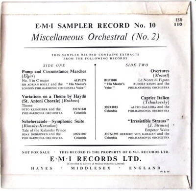 Philharmonia / London Phiharmonic Orchs. EMI DEMO Sampler - 7" Vinyl EP c1957 - Image 1 of 4