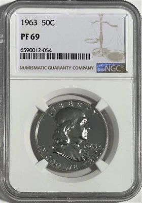 1963 P NGC PF69 SILVER Proof Ben Franklin Half Dollar 50c 90% Silver White Label - Image 1 of 3