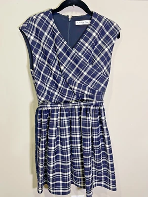 CHRISTIAN DIOR blue & white plaid dress - size 4 - NEW WITH TAGS - Image 1 of 4