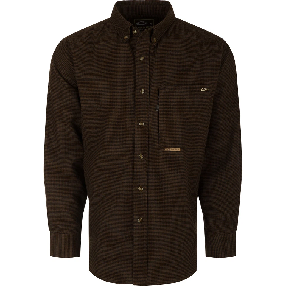 Drake Waterfowl Autumn Brushed Twill Houndstooth Long Sleeve Shirt - Image 1 of 1