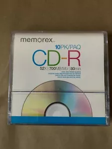 Memorex 10PK CD-R 52X 700MB 80min 10 pack CD-R Discs w/Paper Sleeves NEW SEALED! - Afbeelding 1 van 5
