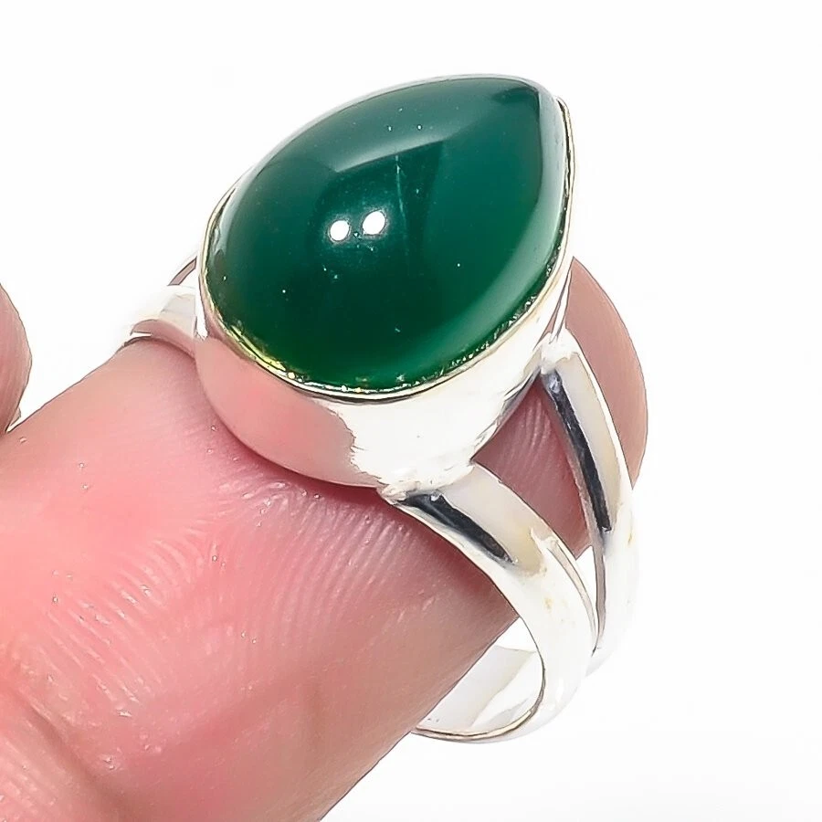 Green Onyx Gemstone Handmade 925 Sterling Silver Jewelry Ring Size 7 (USA) - Image 1 of 1