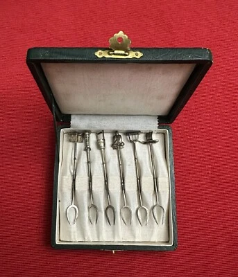 Conjunto de 6 palhetas japonesas de prata esterlina/GARFOS DE AZEITONA ASAHI SHOTEN - Imagem 1 de 4