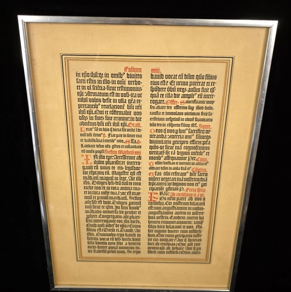 Antigua página de misal alemán enmarcada Foto 1 de 4