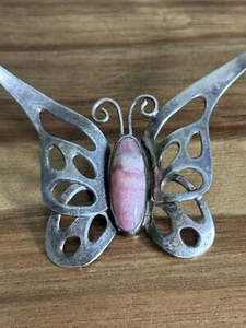 Vintage Sterling Silver 925 RZYMSKI Butterfly Pink Stone Ladies Necklace - Picture 1 of 11