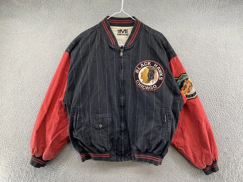 Vintage Mens Chicago Blackhawks Jacket Reversible Mirage Patches NHL Size Large Cover