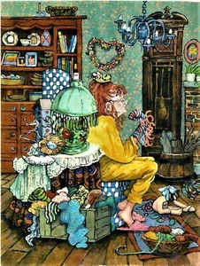 Original Gemälde bunt skurril Interieur gemütliches Zimmer selbstgedreht Kunsthandwerk - Bild 1 von 10